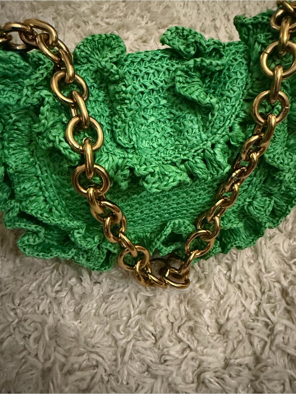 ZaraGreen Crochet Shoulder Bag with Chain Accent